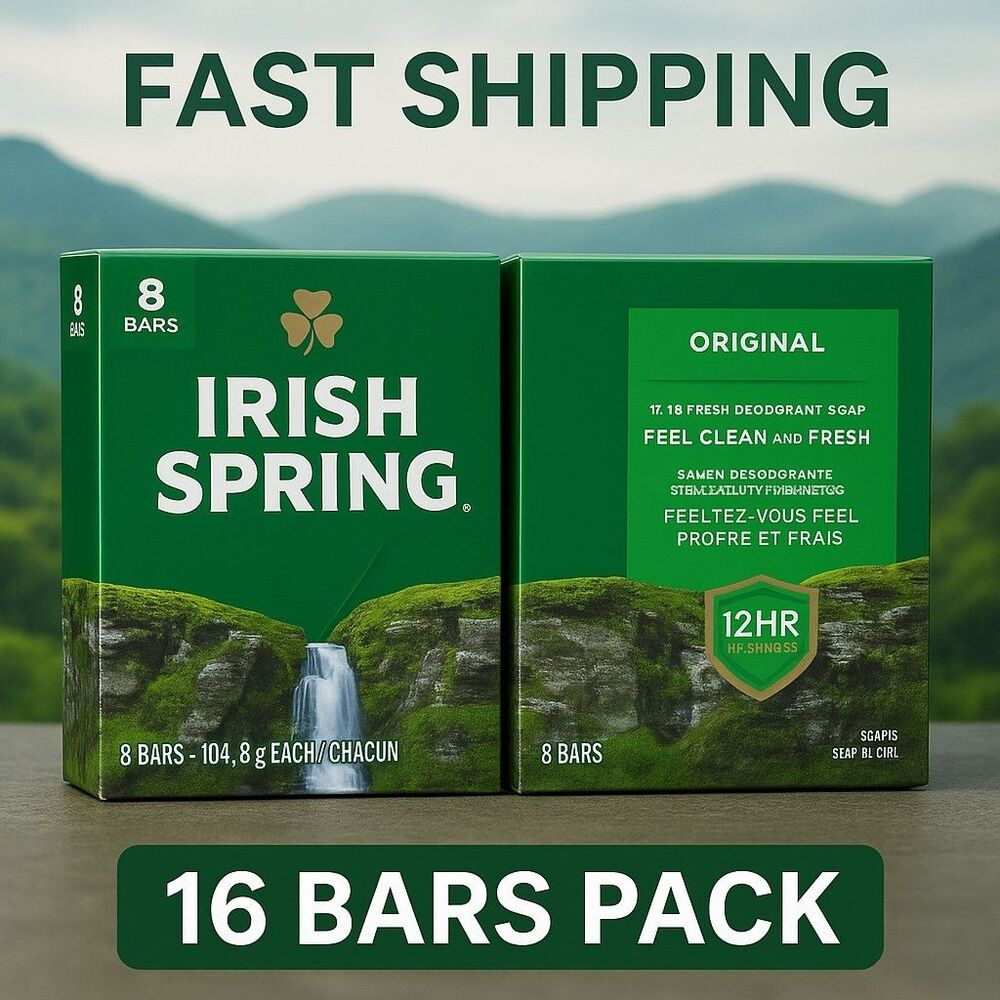 Irish Spring Original Deodorant Soap Pack of 2 Total 16 Bars 12HR Fresh‎ Clean